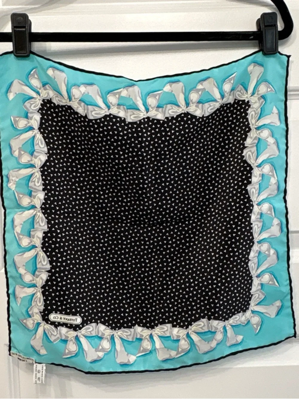 Tiffany & Co. Black and Blue Silk Square Scarf with Bows